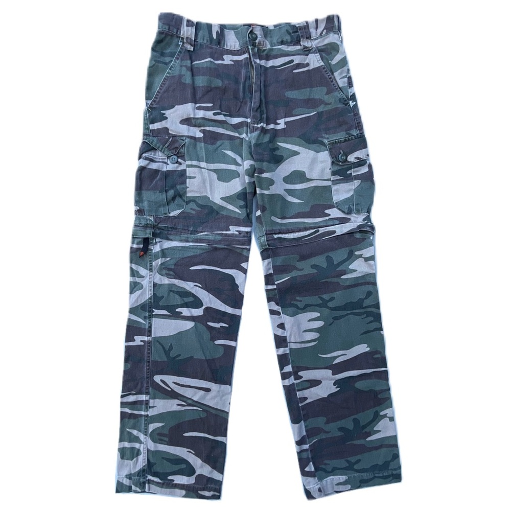 Vintage Game Winner Green Camo Cargo Pants Zip Off Shorts